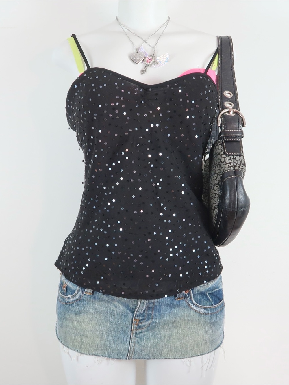 Black Sequin Spaghetti Strap Tank Top